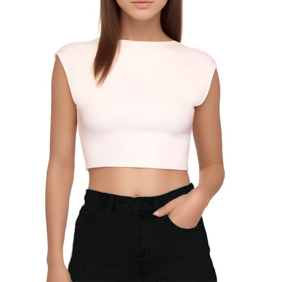 Susana Monaco Short Sleeve Open Back Crop Top in White NWT Size Medium - Picture 1 of 9